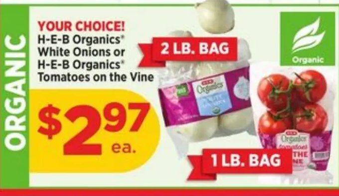 H-E-B Organics® White Onions or H-E-B Organics® Tomatoes on the Vine