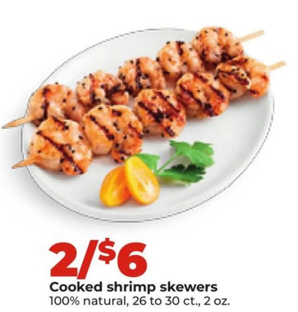 Cooked shrimp skewers