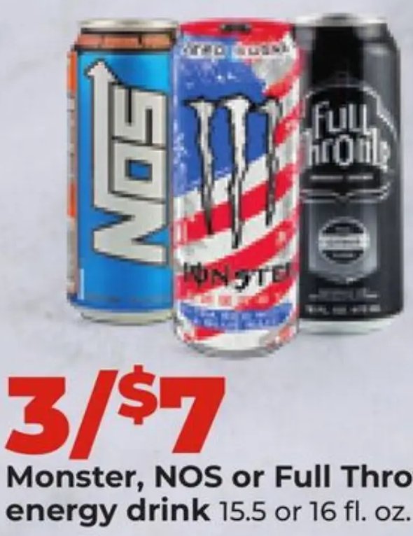 Monster, NOS or Full Throttle energy drink