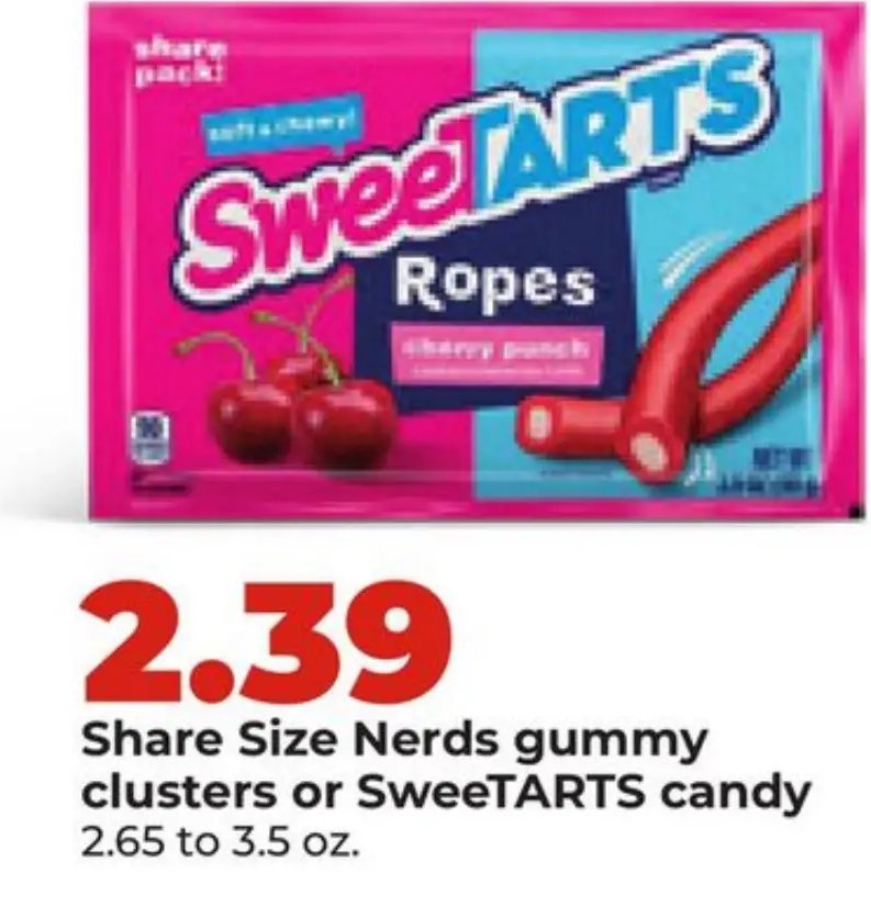 Share Size Nerds gummy clusters or SweeTARTS candy