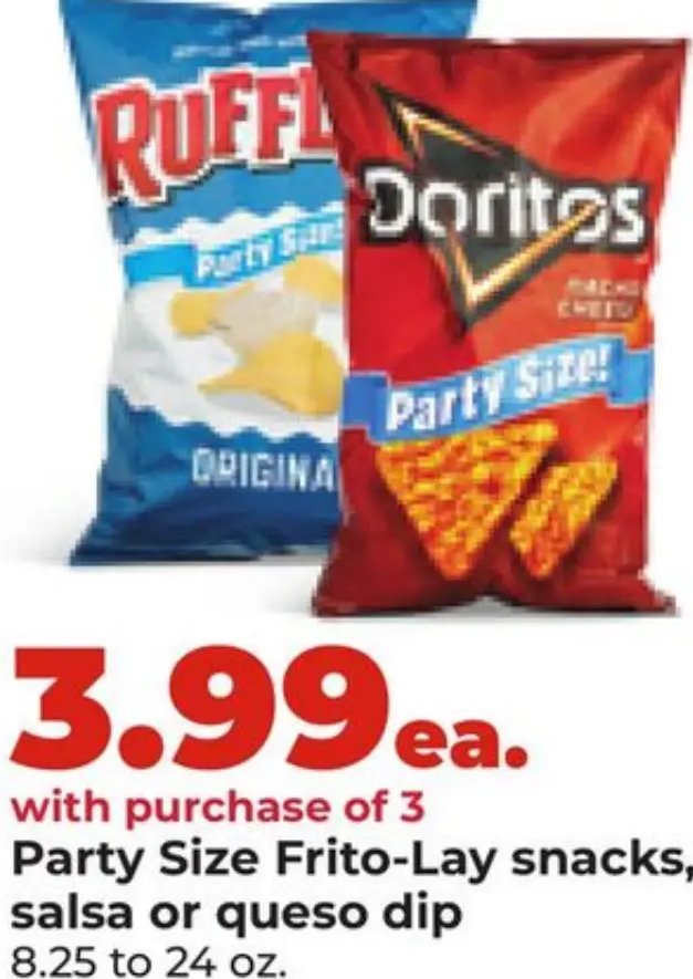 Party Size Frito-Lay snacks, salsa or queso dip