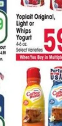Yoplait Original, Light or Whips Yogurt