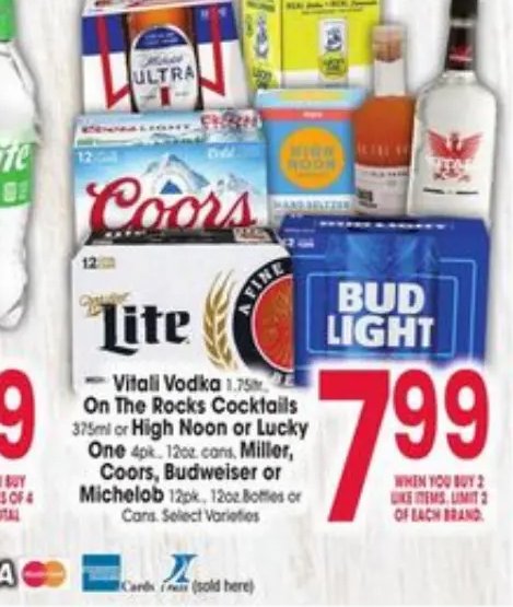 Vitali Vodka, On The Rocks Cocktails, Coors, Budweiser or Michelob