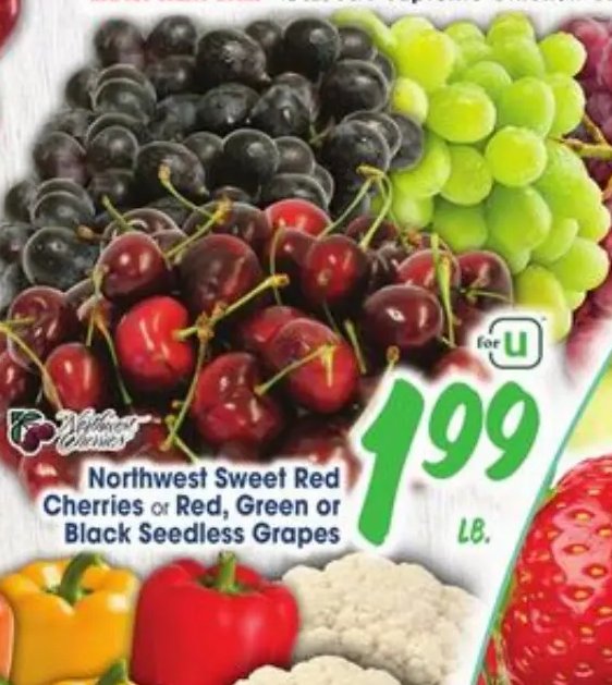 Northwest Sweet Red Cherries or Red, Green or Black Seedless Grapes