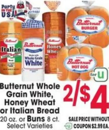 Butternut Whole Grain White, Honey Wheat or Italian Bread