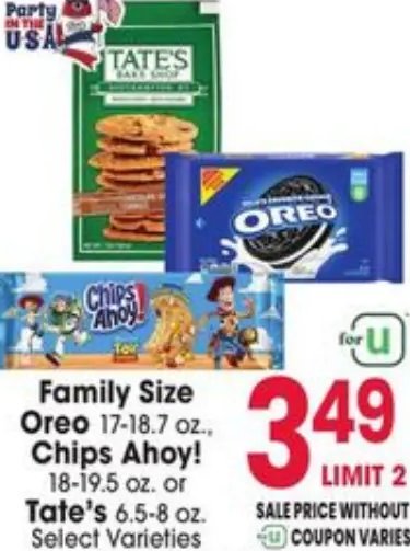 Family Size Oreo, Chips Ahoy! or Tate's Cookies