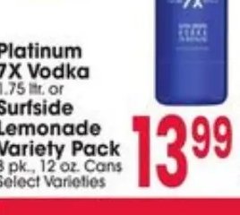 Platinum 7X Vodka or Surfside Lemonade Variety Pack