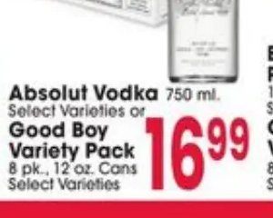 Absolut Vodka or Good Boy Variety Pack