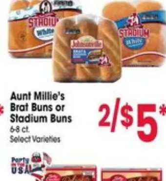 Aunt Millie's Brat Buns or Stadium Buns