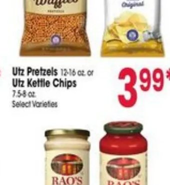 Utz Pretzels or Utz Kettle Chips