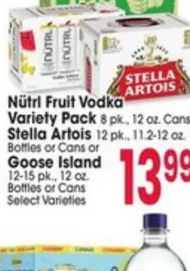 Nutrl Fruit Vodka Variety Pack, Stella Artois or Goose Island