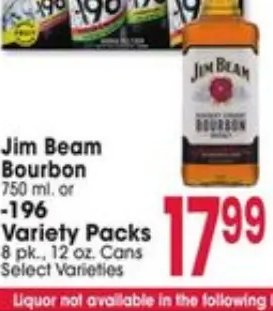 Jim Beam Bourbon or -196 Variety Packs
