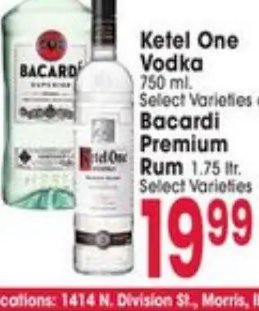 Ketel One Vodka, Bacardi Premium Rum