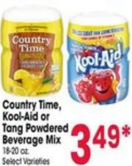 Country Time, Kool-Aid or Tang Powdered Beverage Mix