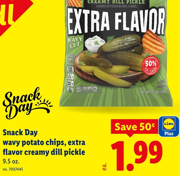 Snack Day wavy potato chips, extra flavor creamy dill pickle