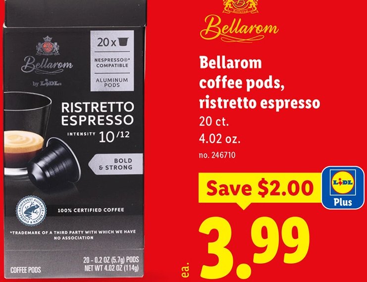 Bellarom coffee pods, ristretto espresso