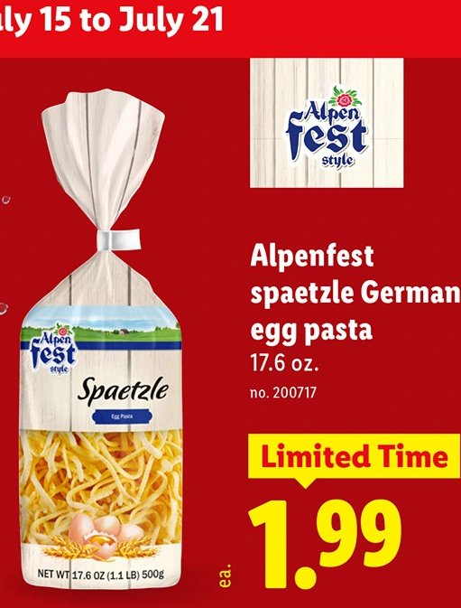 Alpenfest spaetzle German egg pasta