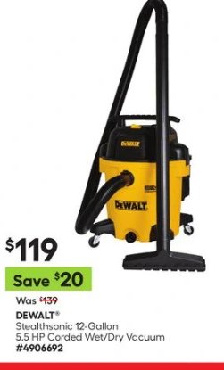 DEWALT® Stealthsonic 12-Gallon 5.5 HP Corded Wet/Dry Vacuum