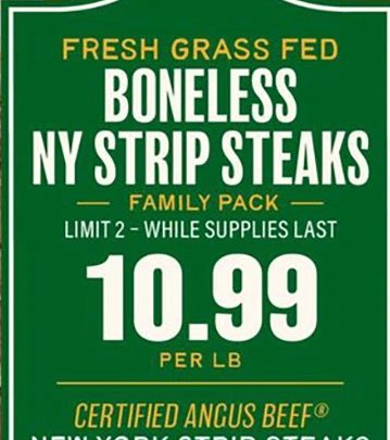 Fresh Grass Fed Boneless NY Strip Steaks
