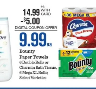 Bounty Paper Towels or Charmin Bath Tissue