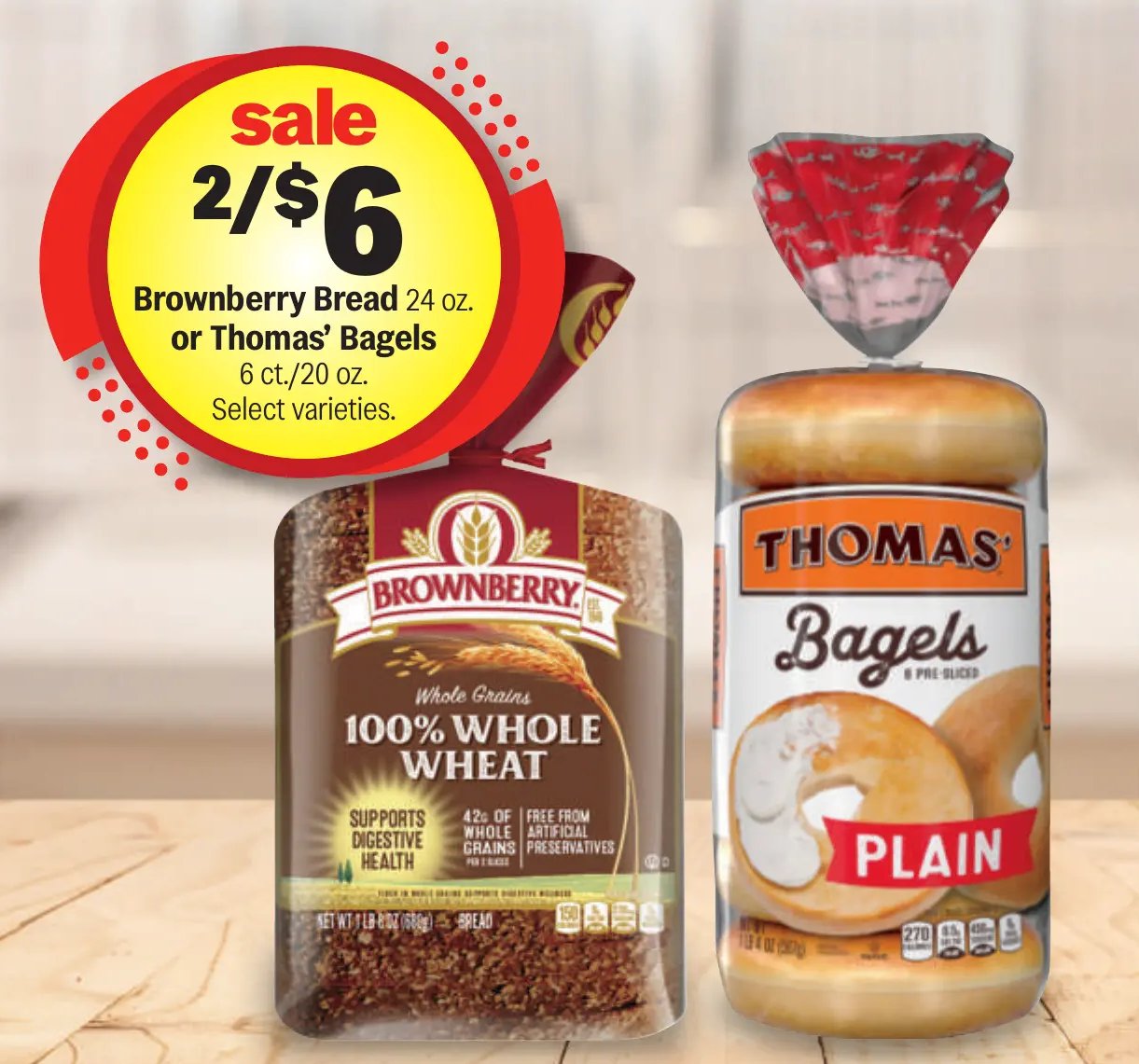 Brownberry Bread or Thomas' Bagels