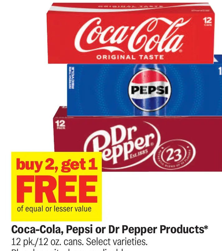 Coca-Cola, Pepsi or Dr Pepper Products