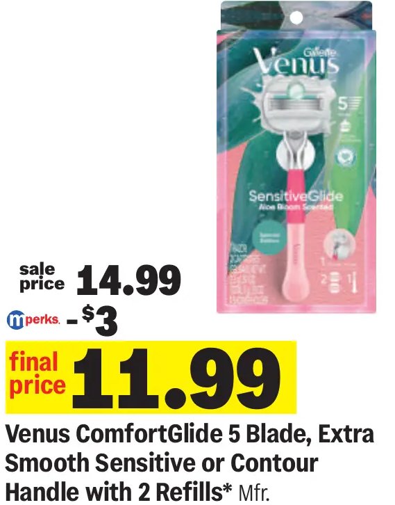 Venus ComfortGlide 5 Blade, Extra Smooth Sensitive or Contour Handle with 2 Refills