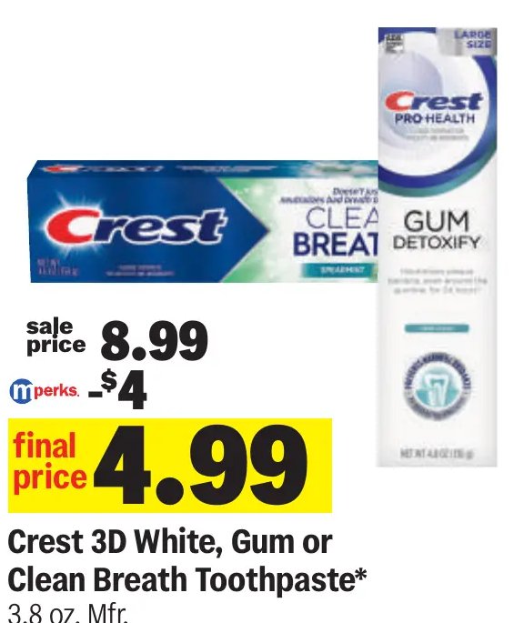 Crest 3D White, Gum or Clean Breath Toothpaste