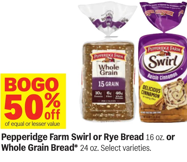 Pepperidge Farm Swirl or Rye Bread