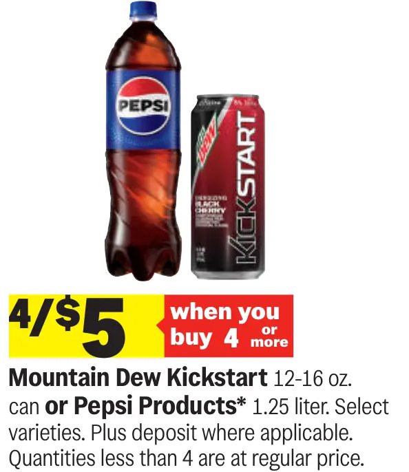 Mountain Dew Kickstart 12-16 oz. can or Pepsi Products*