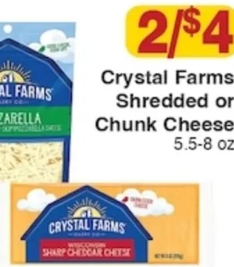 Crystal Farms Shredded or Chunk Cheese