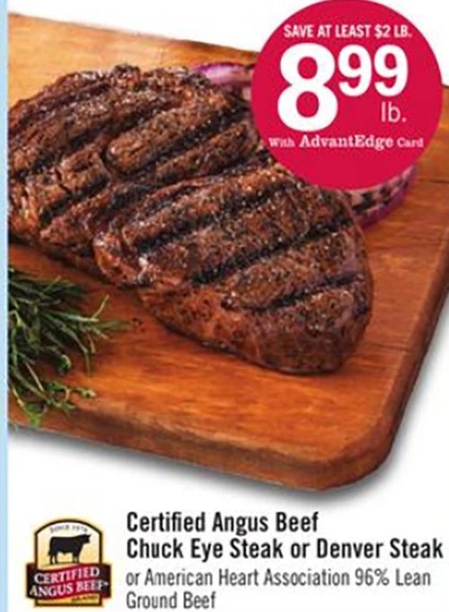 Certified Angus Beef Chuck Eye Steak or Denver Steak