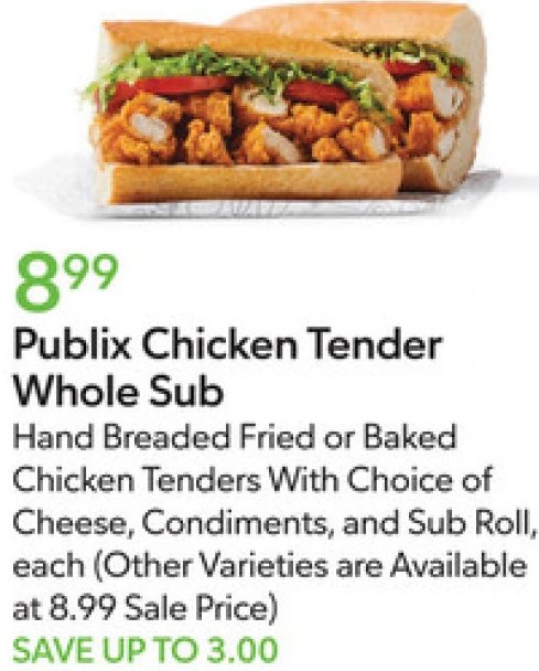 Publix Chicken Tender Whole Sub