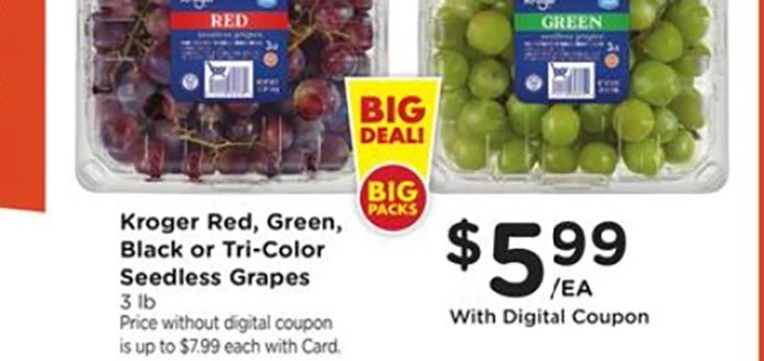 Kroger Red, Green, Black or Tri-Color Seedless Grapes