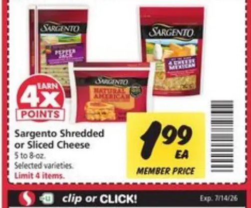 Sargento Shredded or Sliced Cheese