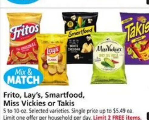 Frito, Lay's, Smartfood, Miss Vickies or Takis