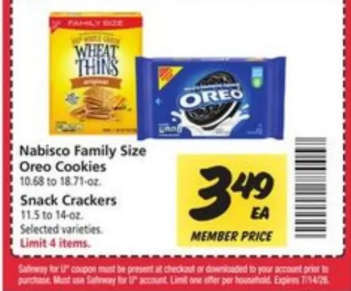 Nabisco Family Size Oreo Cookies or Snack Crackers