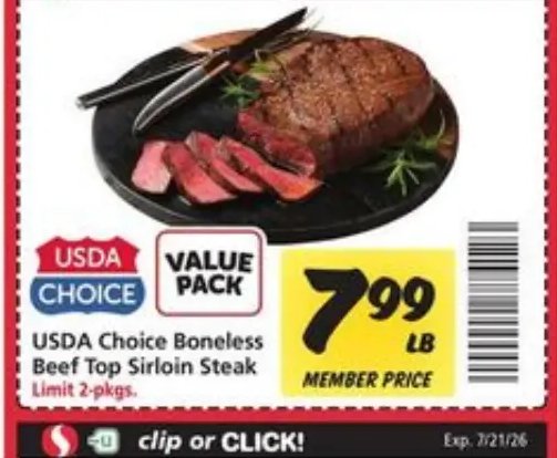 USDA Choice Boneless Beef Top Sirloin Steak