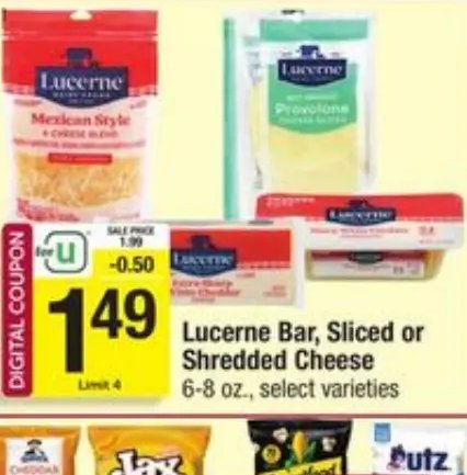 Lucerne Bar, Sliced or Shredded Cheese