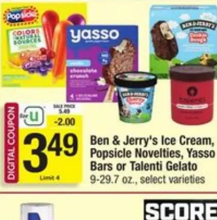 Ben & Jerry's Ice Cream, Popsicle Novelties, Yasso Bars or Talenti Gelato