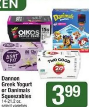 Dannon Greek Yogurt or Danimals Squeezables