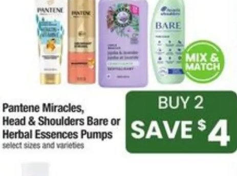 Pantene Miracles, Head & Shoulders Bare or Herbal Essences Pumps