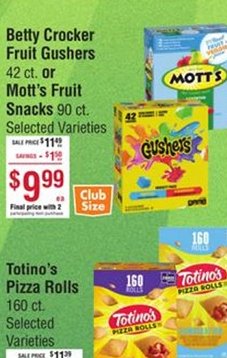 Betty Crocker Fruit Gushers or Mott's Fruit Snacks