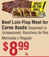 Beef Loin Flap Meat for Carne Asada