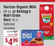 Horizon Organic Milk or Kellogg's Nutri Grain Bars