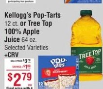 Kellogg's Pop-Tarts or Tree Top 100% Apple Juice
