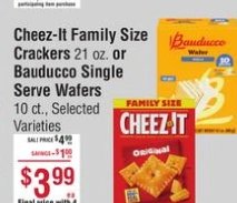 Cheez-It Family Size Crackers or Bauducco Single Serve Wafers