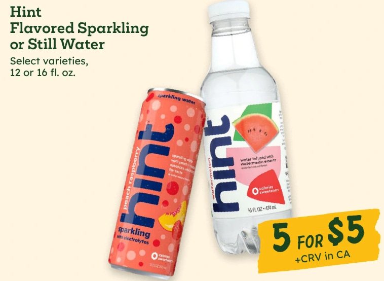 Hint Flavored Sparkling or Still Water