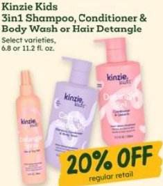 Kinzie Kids 3in1 Shampoo, Conditioner & Body Wash or Hair Detangle