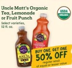 Uncle Matt's Organic Tea, Lemonade or Fruit Punch